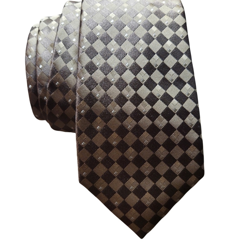Michael Kors Men's Tie 100% Silk Geometric Pattern Brown Gold Business Formal